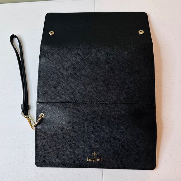 Langford Saint Jasmine Saffiano Black Wristlet Tri-fold Wallet With Gold Accents - Picture 15 of 15